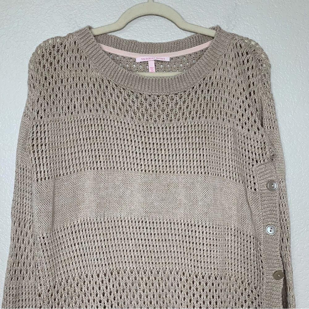 Victoria’s Secret Linen Blend Side Button Open Knit Sweater, Sz Medium - Picture 4 of 13